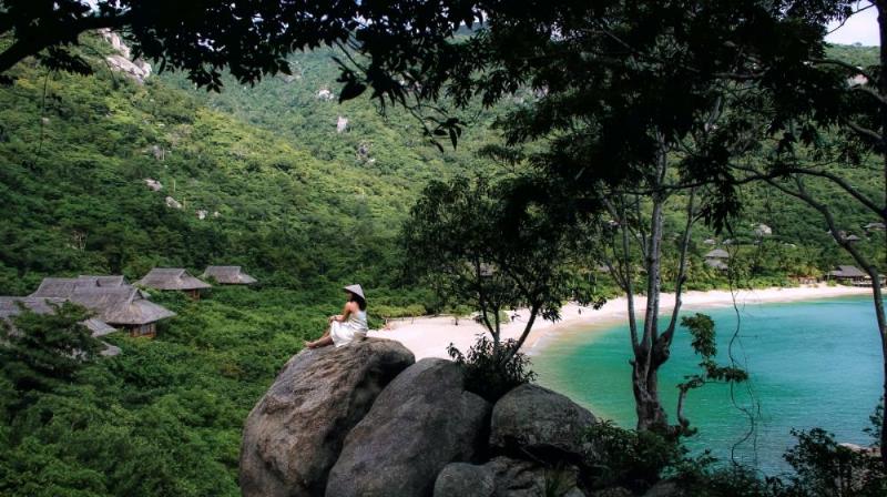 Bốn hình ảnh nhỏ ghép lại minh họa các loại hình khu du lịch sinh thái: rừng, núi, biển, và khu lưu trú nhỏ gần gũi thiên nhiên