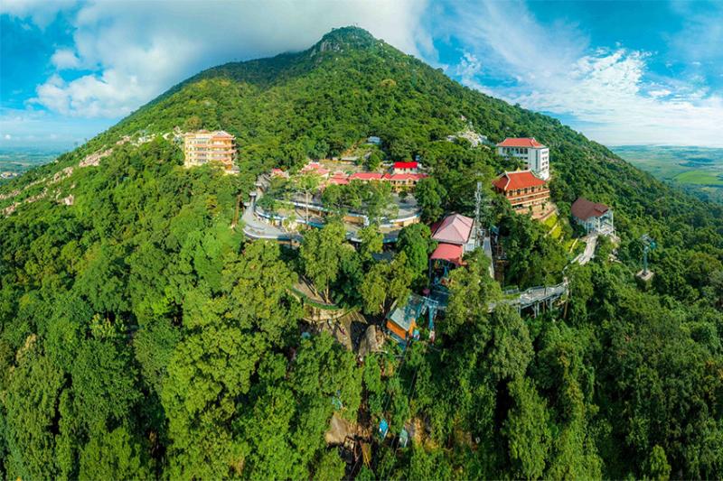 Bản đồ hoặc hình ảnh minh họa các điểm tham quan chính trên Núi Cấm, làm nổi bật vị trí của chùa Vạn Linh trong quần thể này.